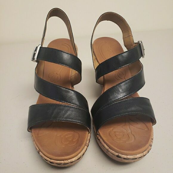 Born Concept B.O.C. Schirra Wedge Black Cork Ankle Strap Sandals Women Size 10M - Picture 6 of 14